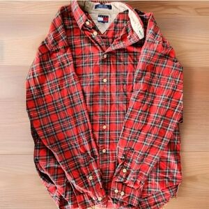 Tommy Hilfiger Vintage 1990s Red Plaid Men's Shirt Size XL